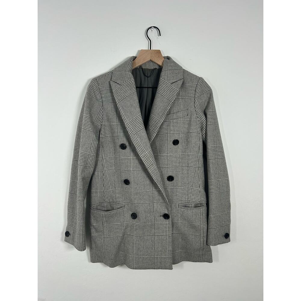 AllSaints Astrid Blazer Sz 2 Plaid Wool Oversized  Quiet Luxury modern classic - Picture 3 of 9